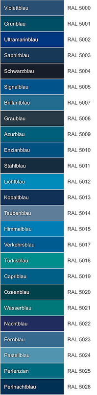 RAL-Farbnummern Blau