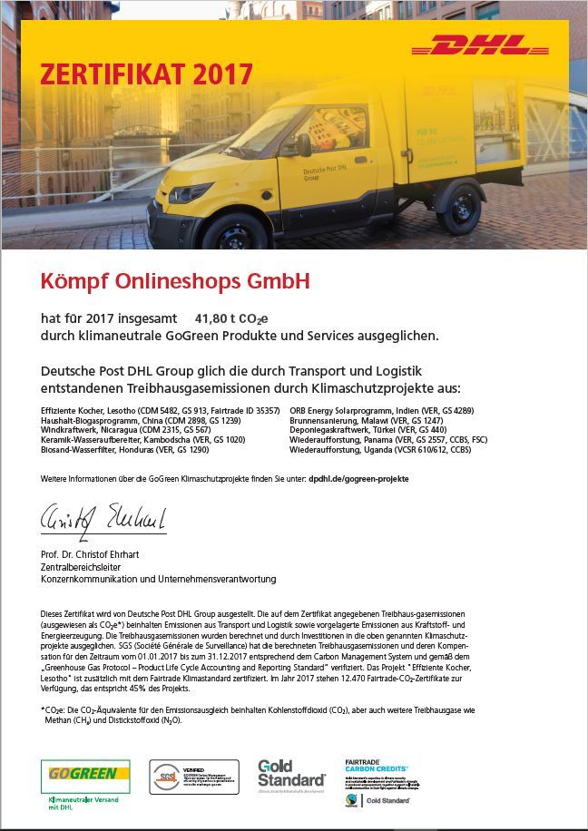 DHL GoGreen Zertifikat 2017