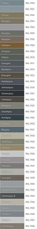 RAL-Farbnummern Grau