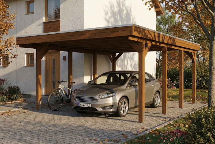 Skan Holz Friesland - Flachdach Carport aus Nadelholz Breite 402 cm