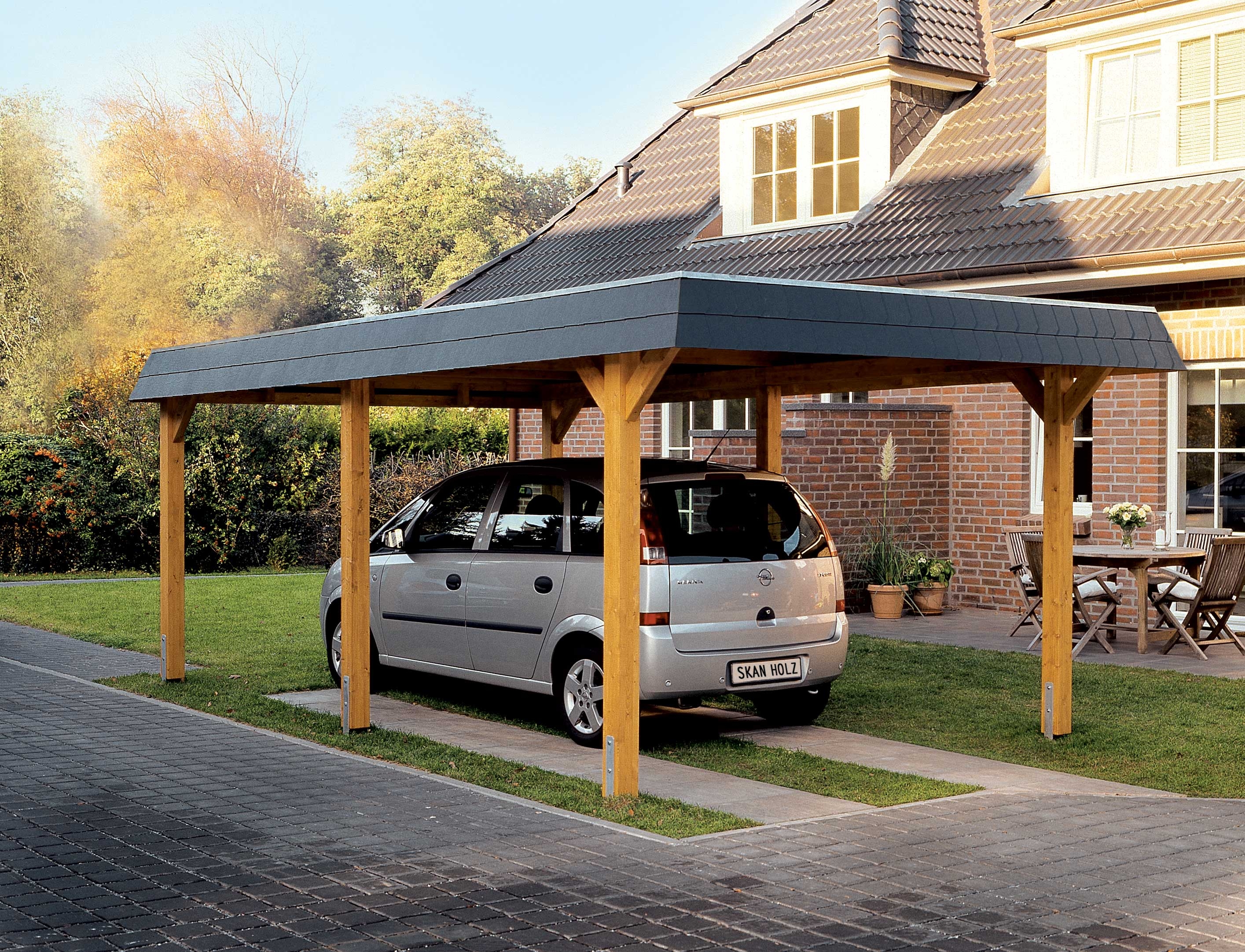 Skan Holz Wendland - Walmdach Carport aus Leimholz Breite 362 cm
