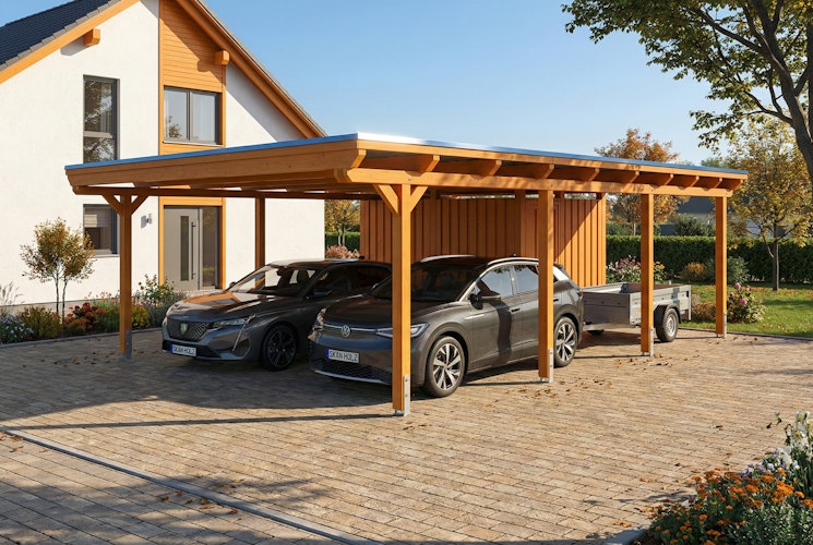 Skan Holz Emsland - Flachdach Doppelcarport aus Leimholz Breite 609 cm
