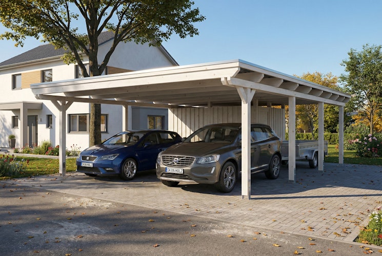 Skan Holz Emsland - Flachdach Doppelcarport aus Leimholz Breite 609 cm