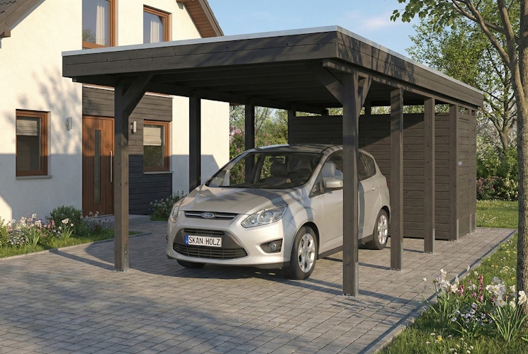 Skan Holz Carport Friesland 320x708 cm mit Abstellraum Set B