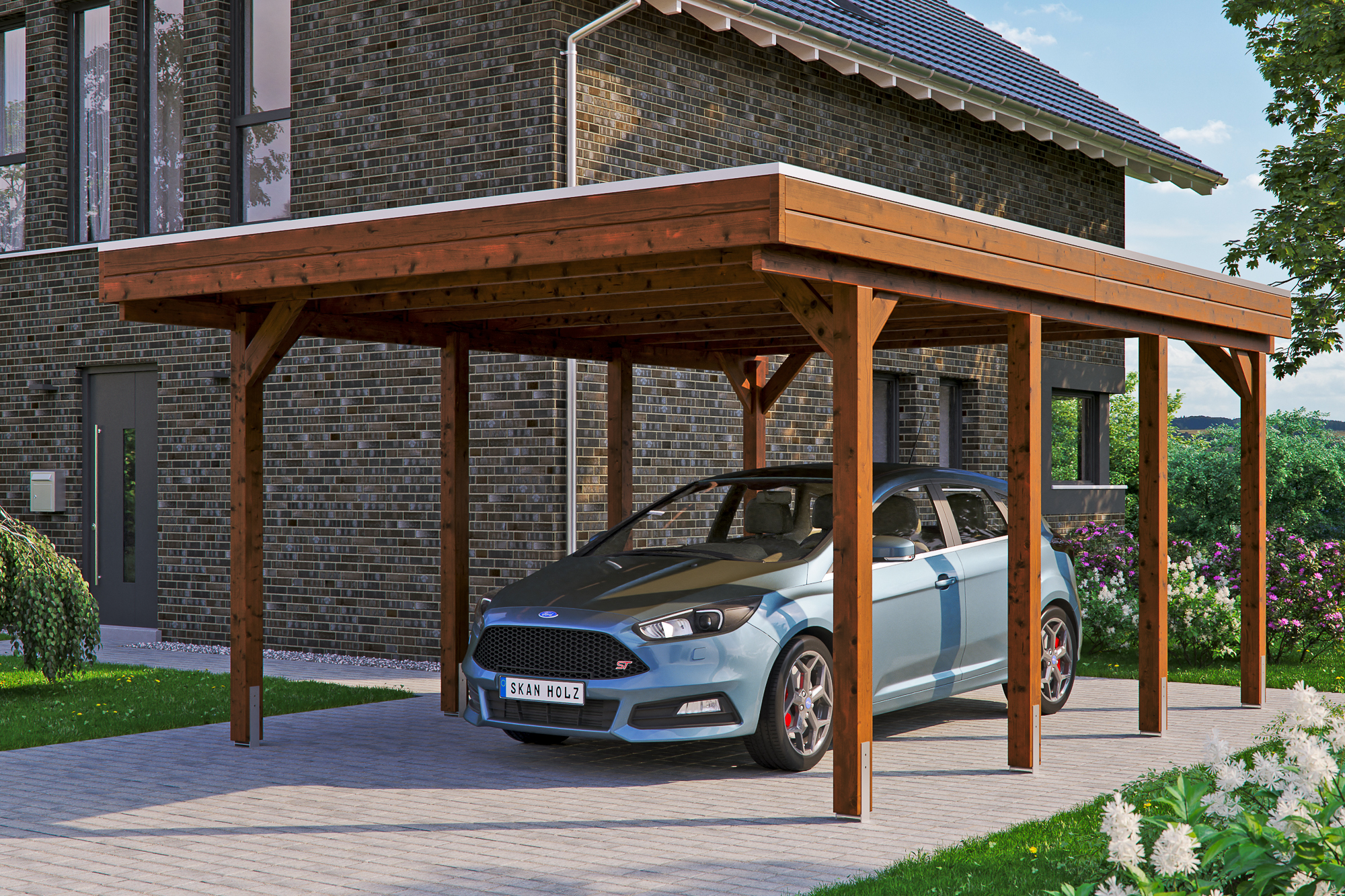 Skan Holz Friesland - Flachdach Einzelcarport Profil - Breite 397 cm Nadelholz