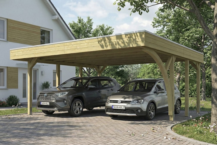 Skan Holz Doppelcarport Friesland 546x555 cm - 1 Einfahrtsbogen Set G