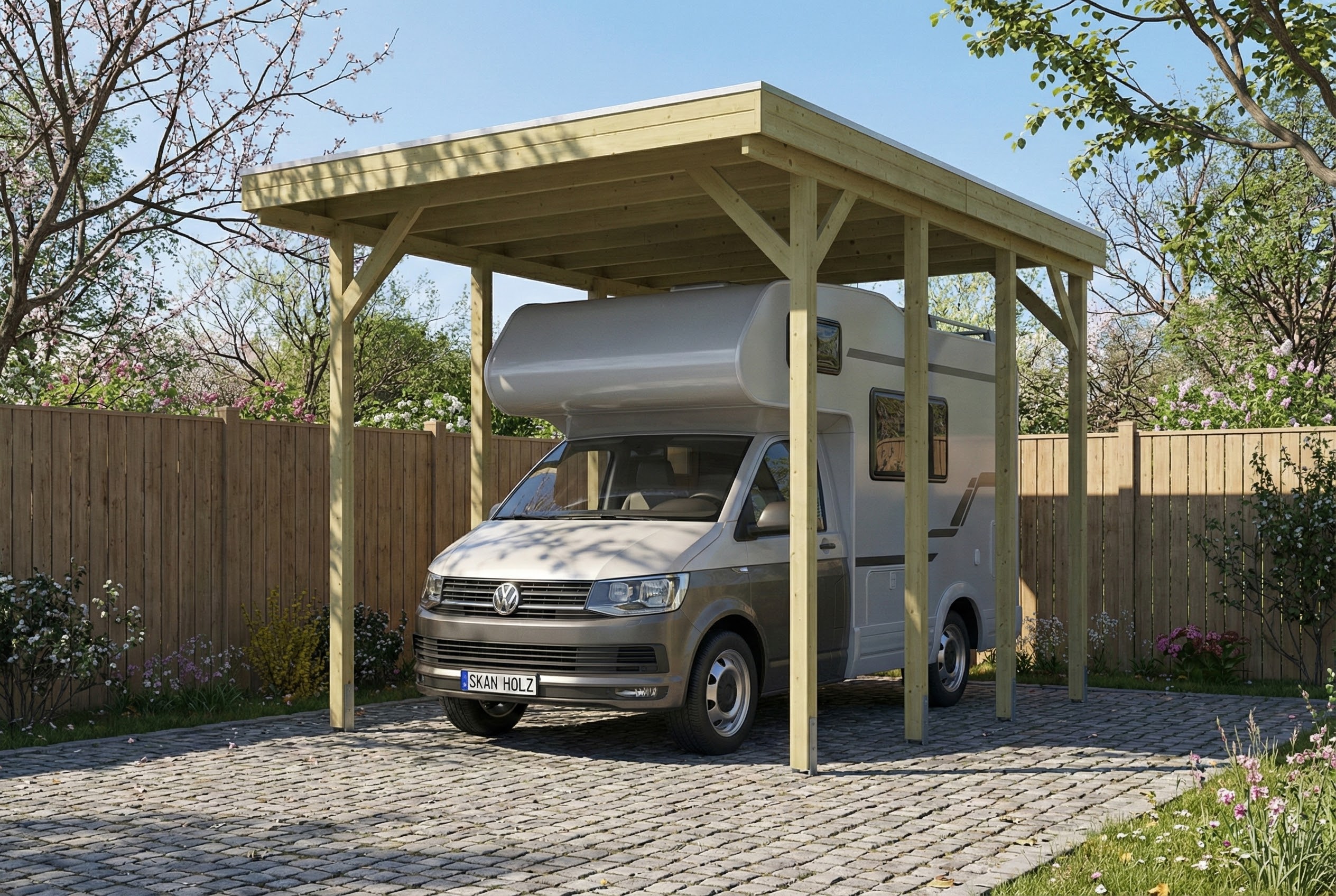 Skan Holz Friesland - Flachdach Caravan-Carport aus Nadelholz Breite 402 cm