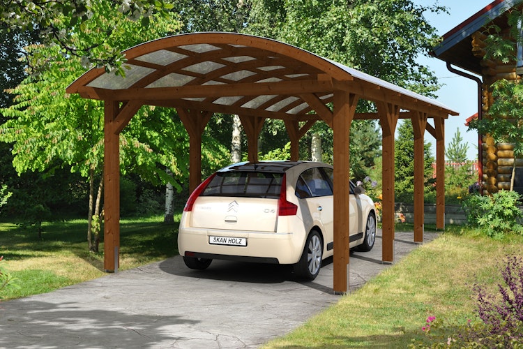 Skan Holz Franken - Bogendach Einzelcarport aus Leimholz Breite 376 cm