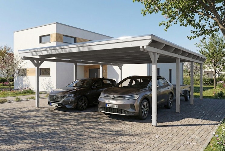 Skan Holz Emsland - Flachdach Doppelcarport aus Leimholz Breite 609 cm