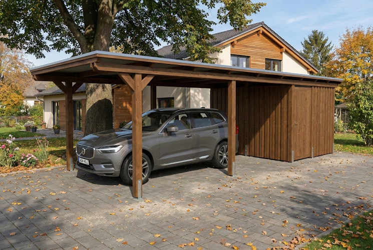Skan Holz Emsland - Flachdach Carport aus Leimholz Breite 340 cm