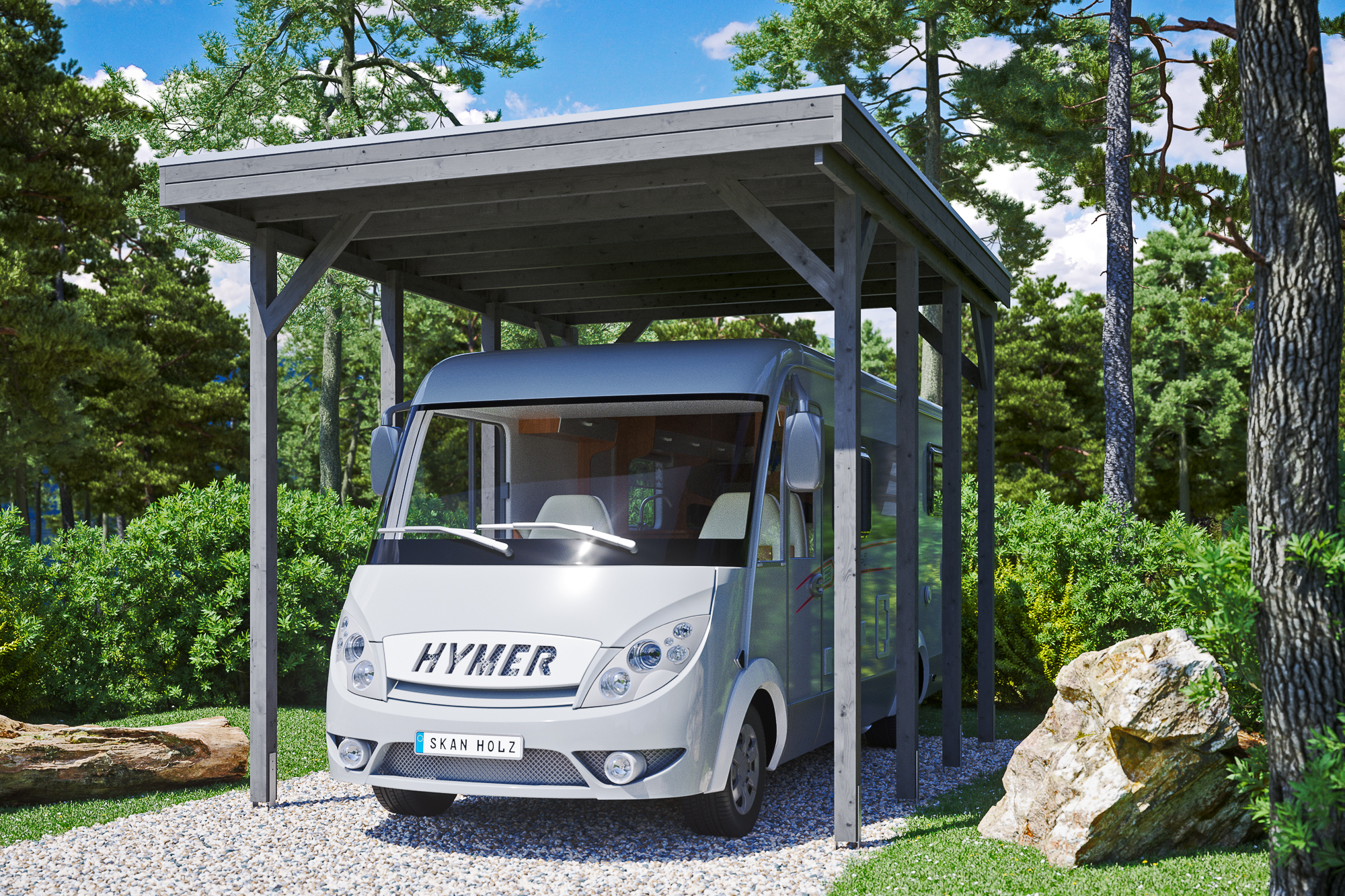 Skan Holz Caravan-Carport Friesland 397x555 cm mit erhöhter Einfahrt