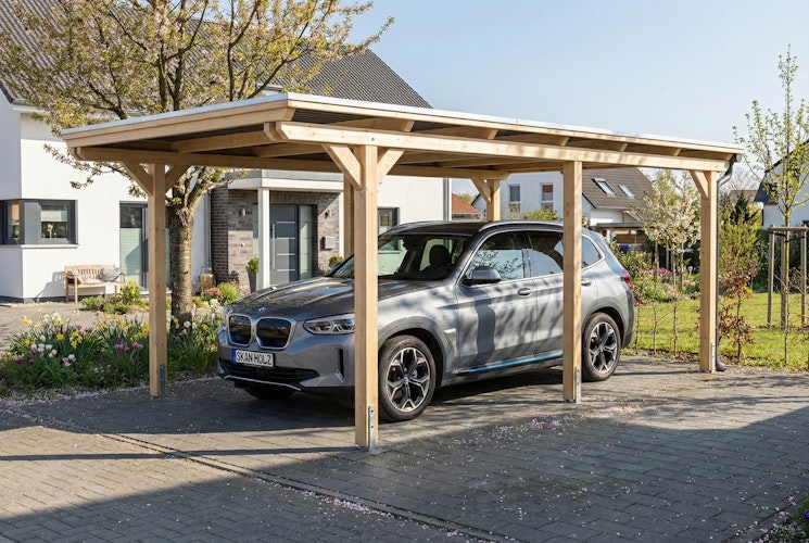Skan Holz Emsland - Flachdach Carport aus Leimholz Breite 340 cm
