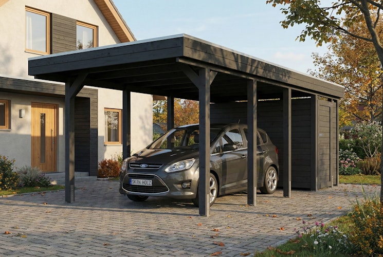 Skan Holz Carport Friesland 320x708 cm mit Abstellraum Set B