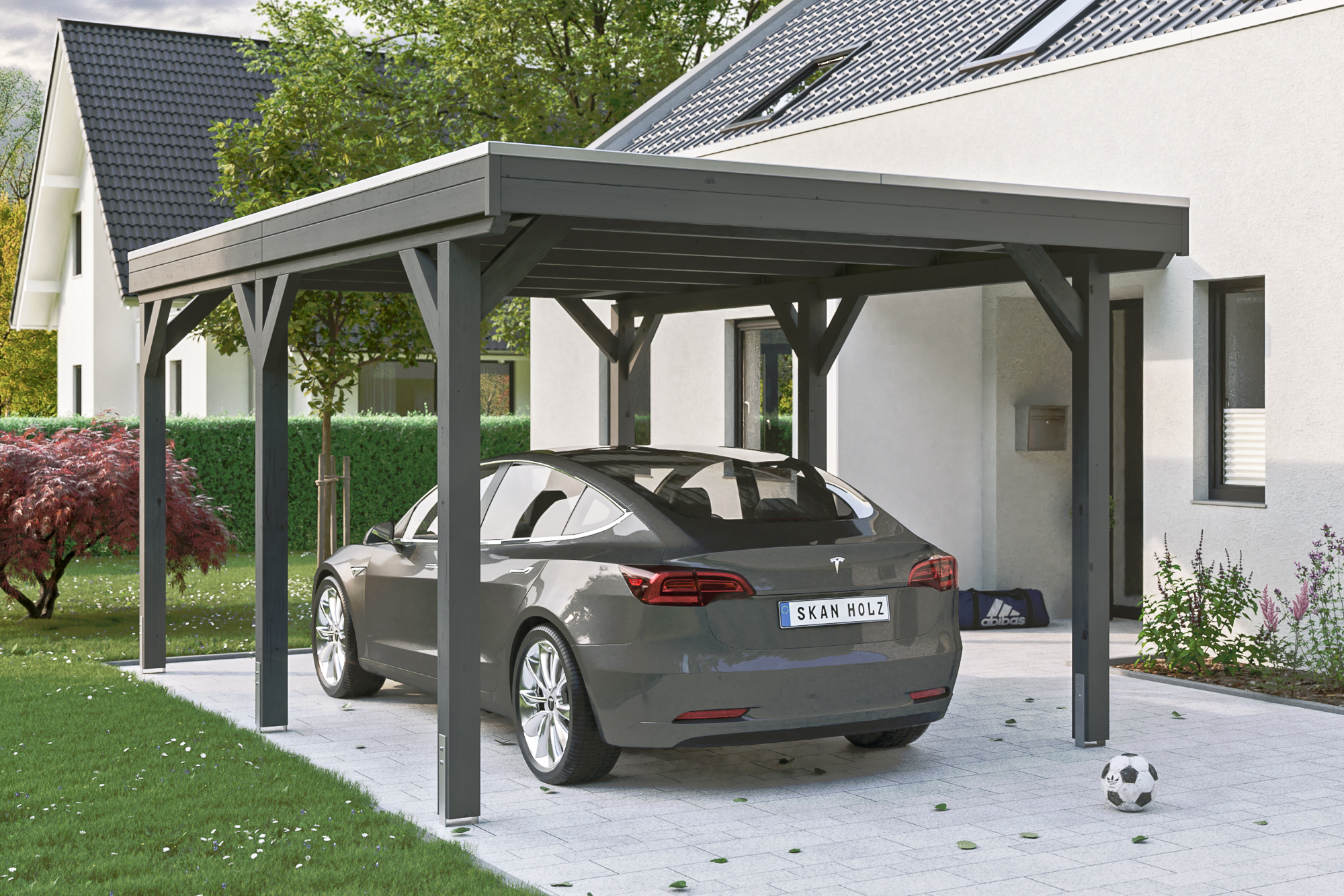 Skan Holz Grunewald - Flachdach Carport aus Leimholz Breite 321 cm
