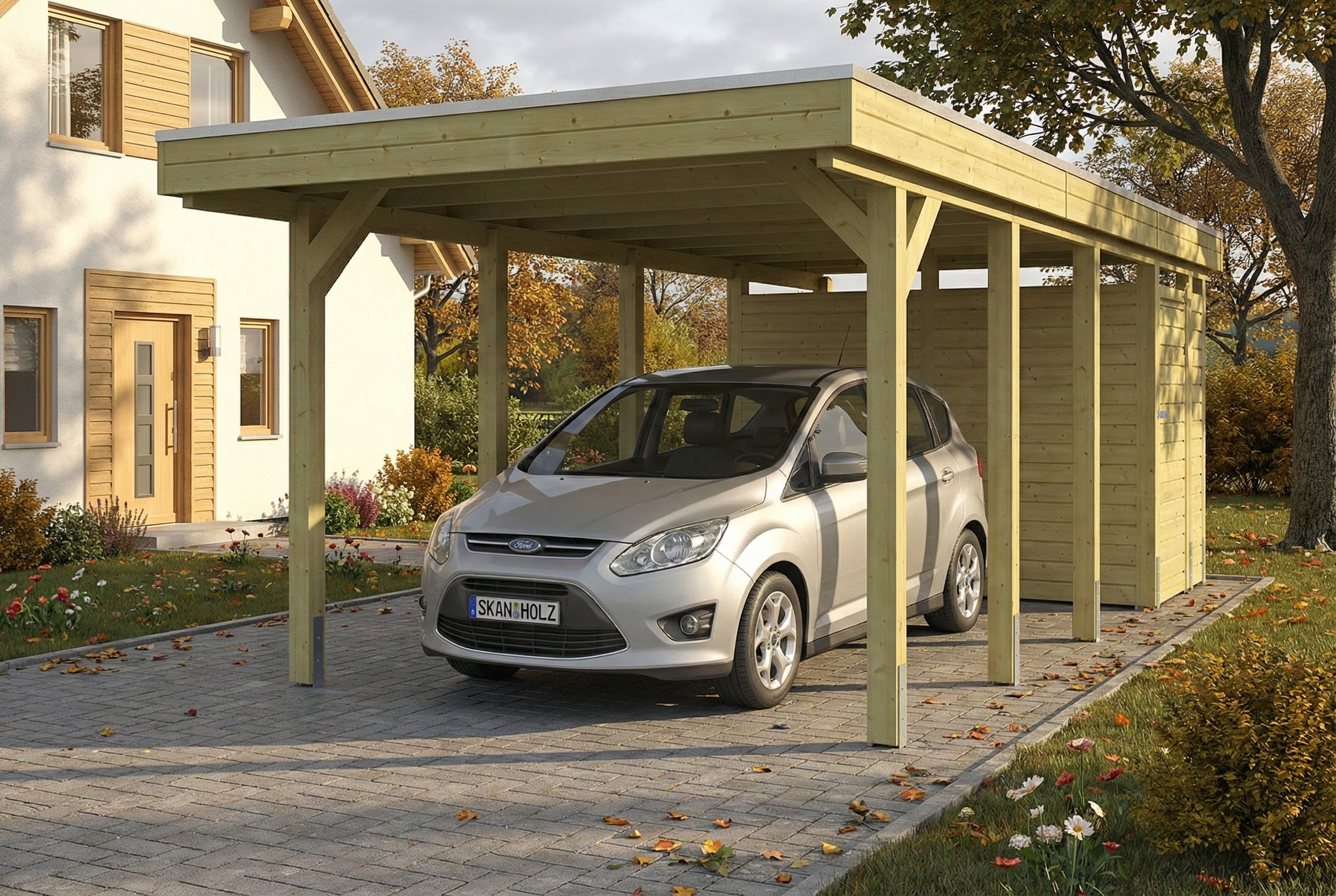 Skan Holz Carport Friesland 320x708 cm mit Abstellraum Set B
