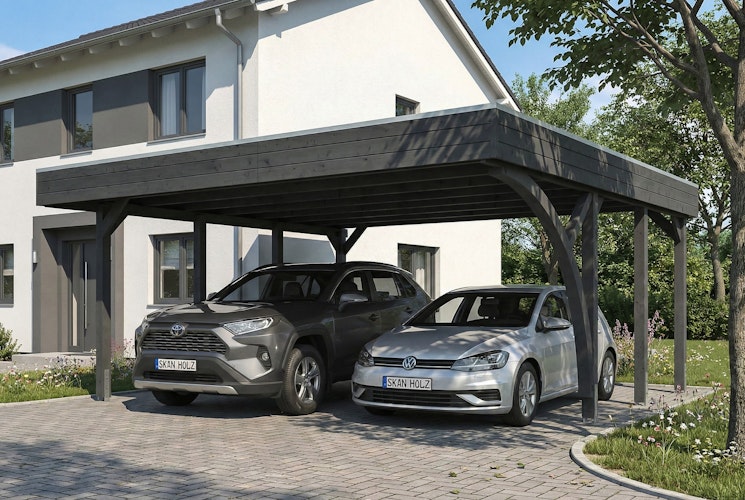 Skan Holz Doppelcarport Friesland 546x555 cm - 1 Einfahrtsbogen Set G