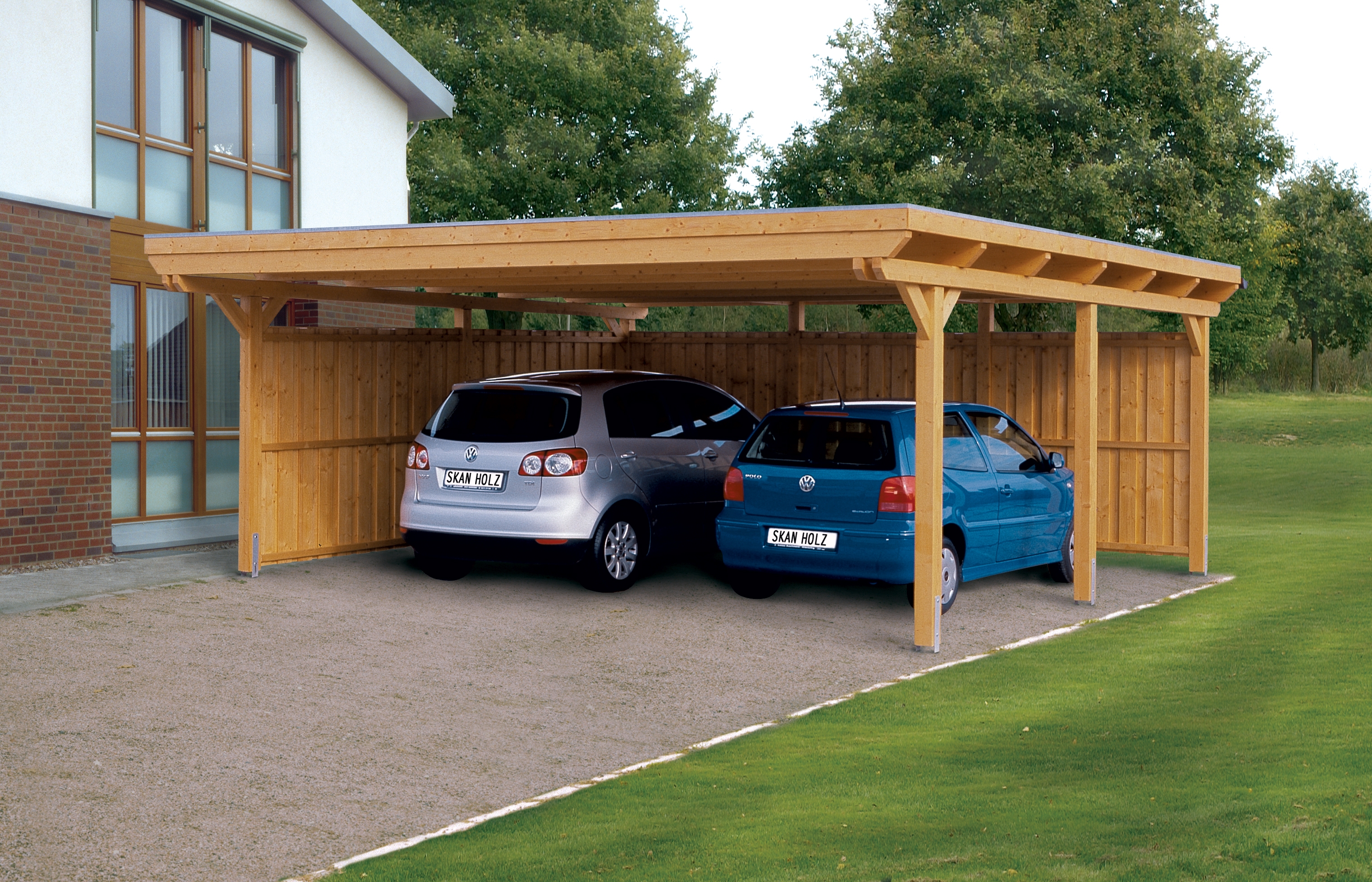 Skan Holz Emsland - Flachdach Doppelcarport aus Leimholz Breite 613 cm