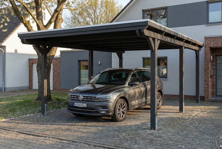 Skan Holz Emsland - Flachdach Carport aus Leimholz Breite 402 cm