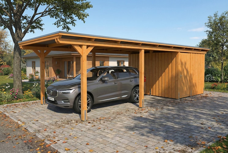 Skan Holz Emsland - Flachdach Carport aus Leimholz Breite 340 cm
