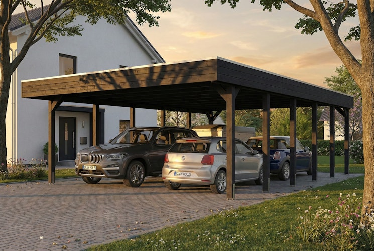 Skan Holz Friesland - Flachdach Doppelcarport aus Nadelholz Breite 546 cm
