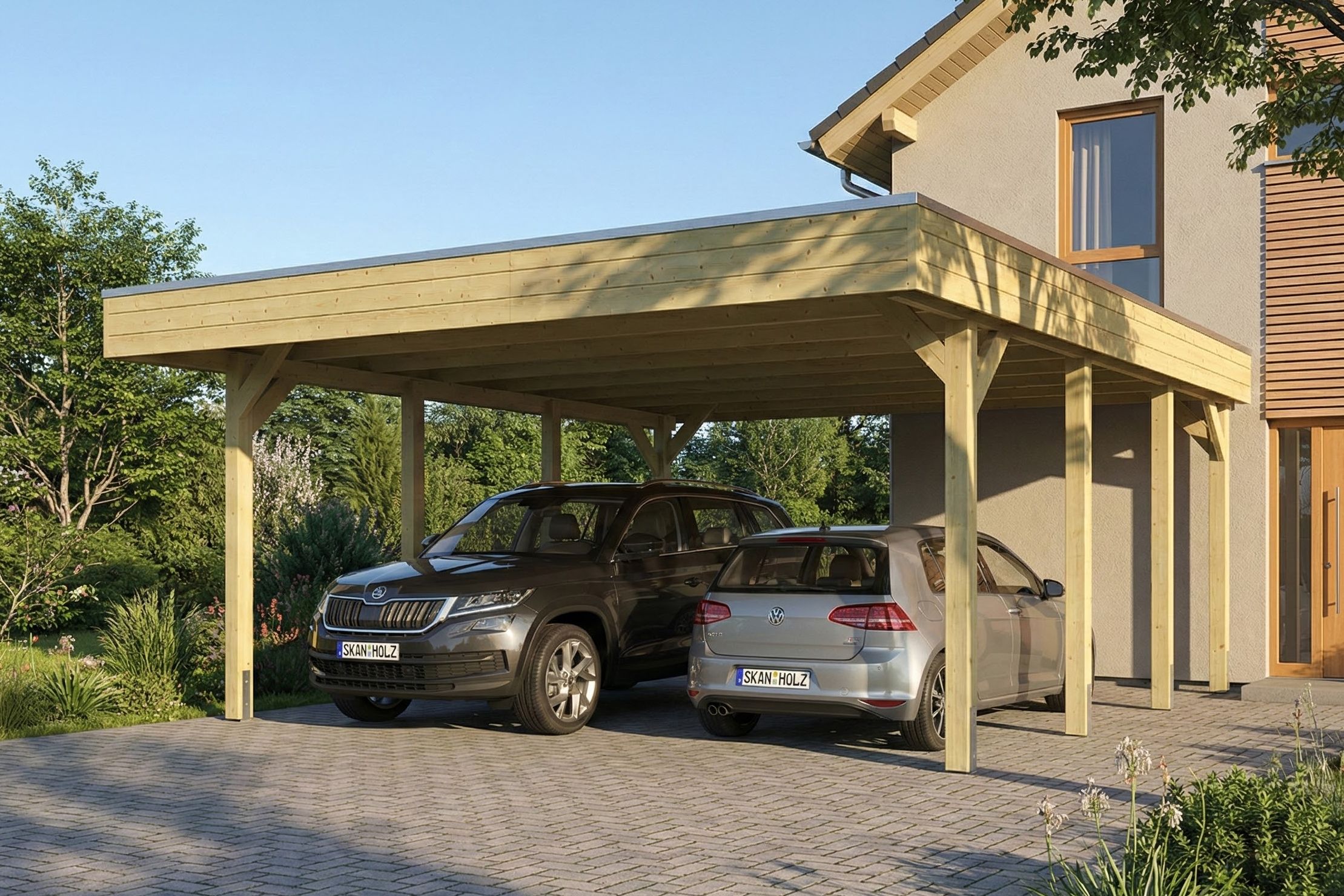 Skan Holz Friesland - Flachdach Doppelcarport aus Nadelholz Breite 546 cm