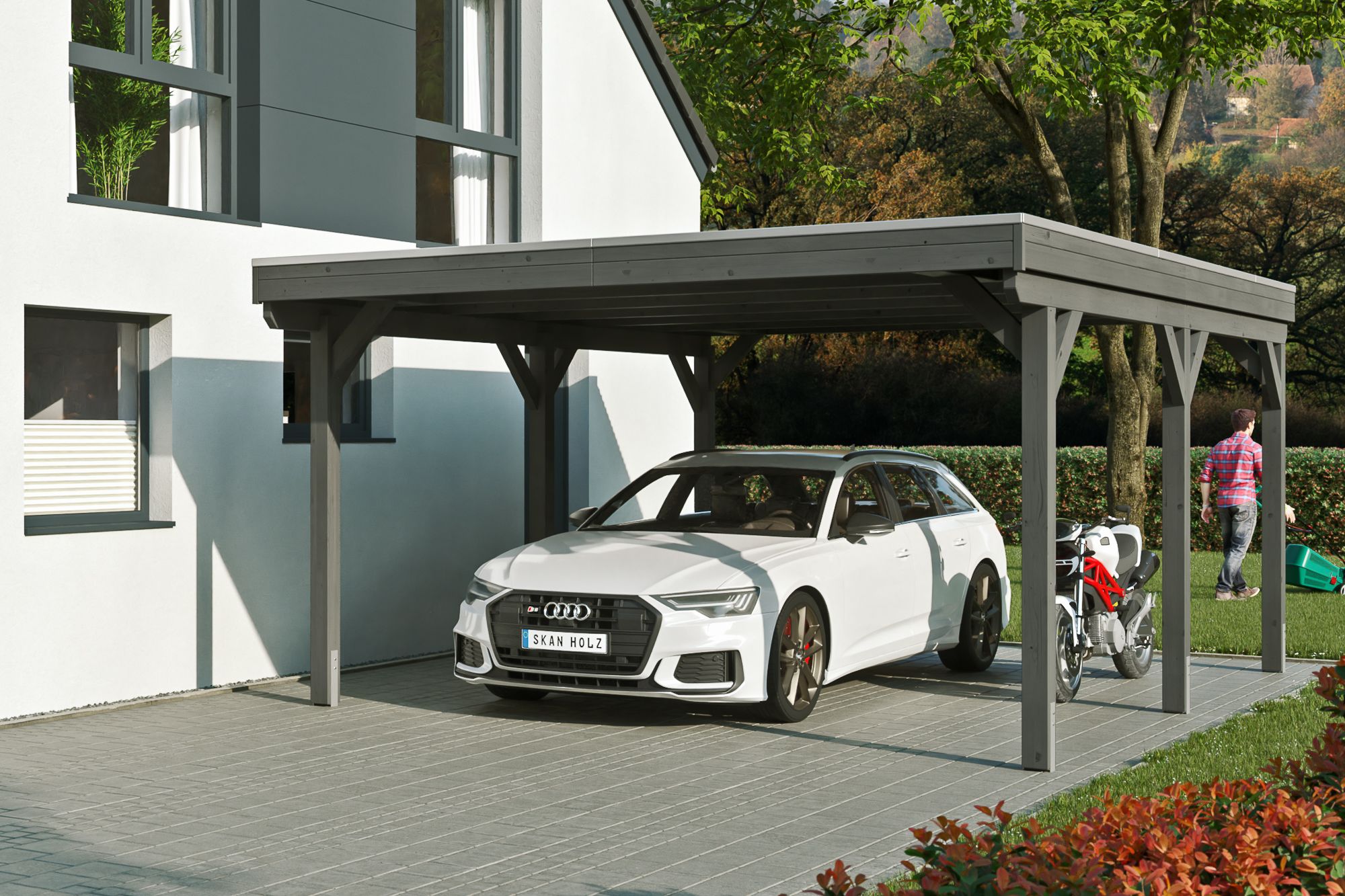 Skan Holz Grunewald - Flachdach Carport aus Leimholz Breite 427 cm