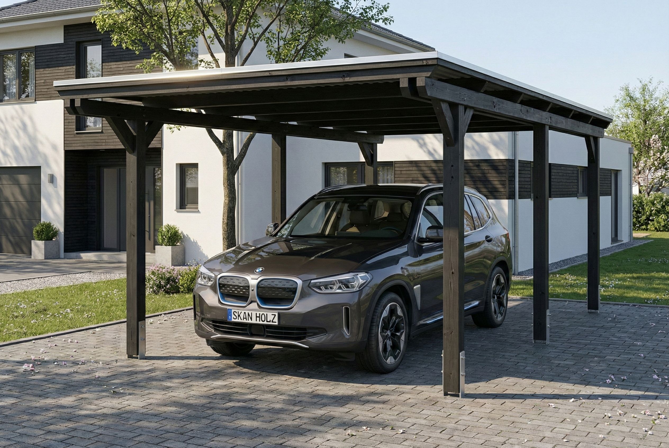 Skan Holz Emsland - Flachdach Carport aus Leimholz Breite 340 cm
