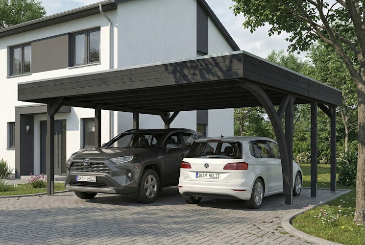 Skan Holz Doppelcarport Friesland 546x555 cm - 1 Einfahrtsbogen Set G