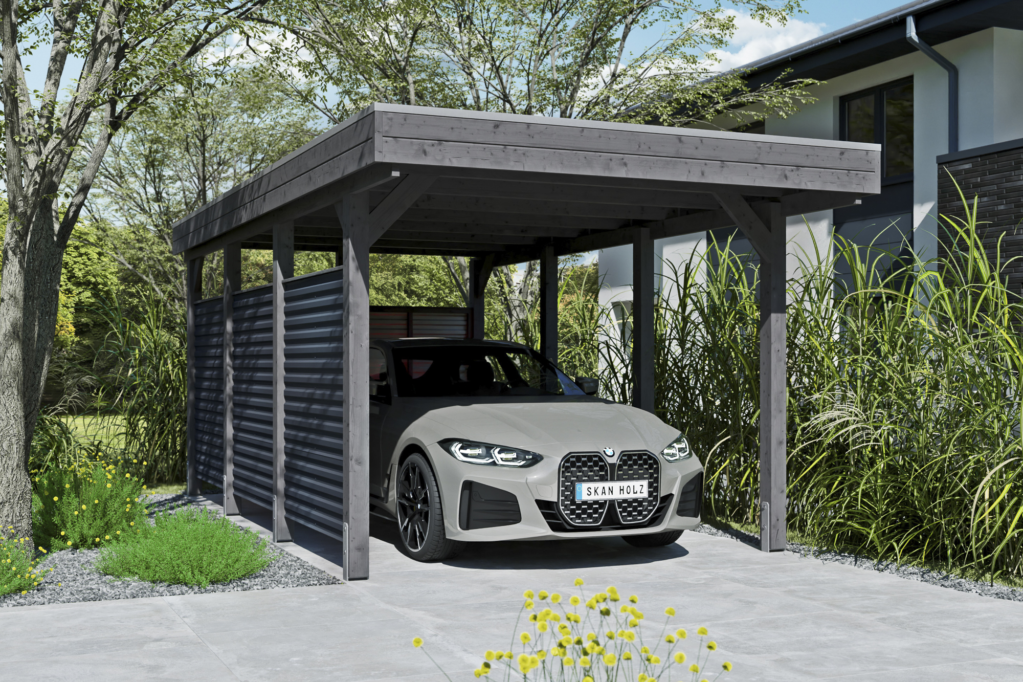 Skan Holz Carport Friesland Hybrid Set 11 314x555 cm inkl. Rück- und Seitenwände aus Aluminium