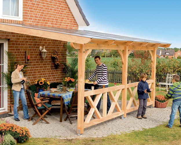 Skan Holz Terrassenüberdachung Rimini Douglasie mit Mittelpfosten Breite 648 cm