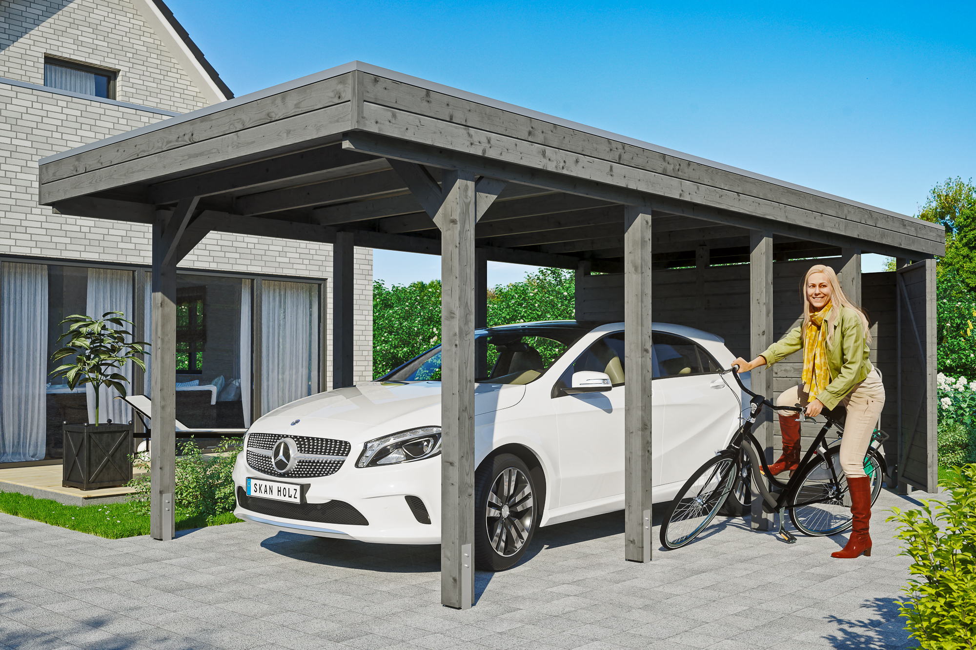 Skan Holz Carport Friesland 314x708 cm inkl. Abstellraum Sparset 2