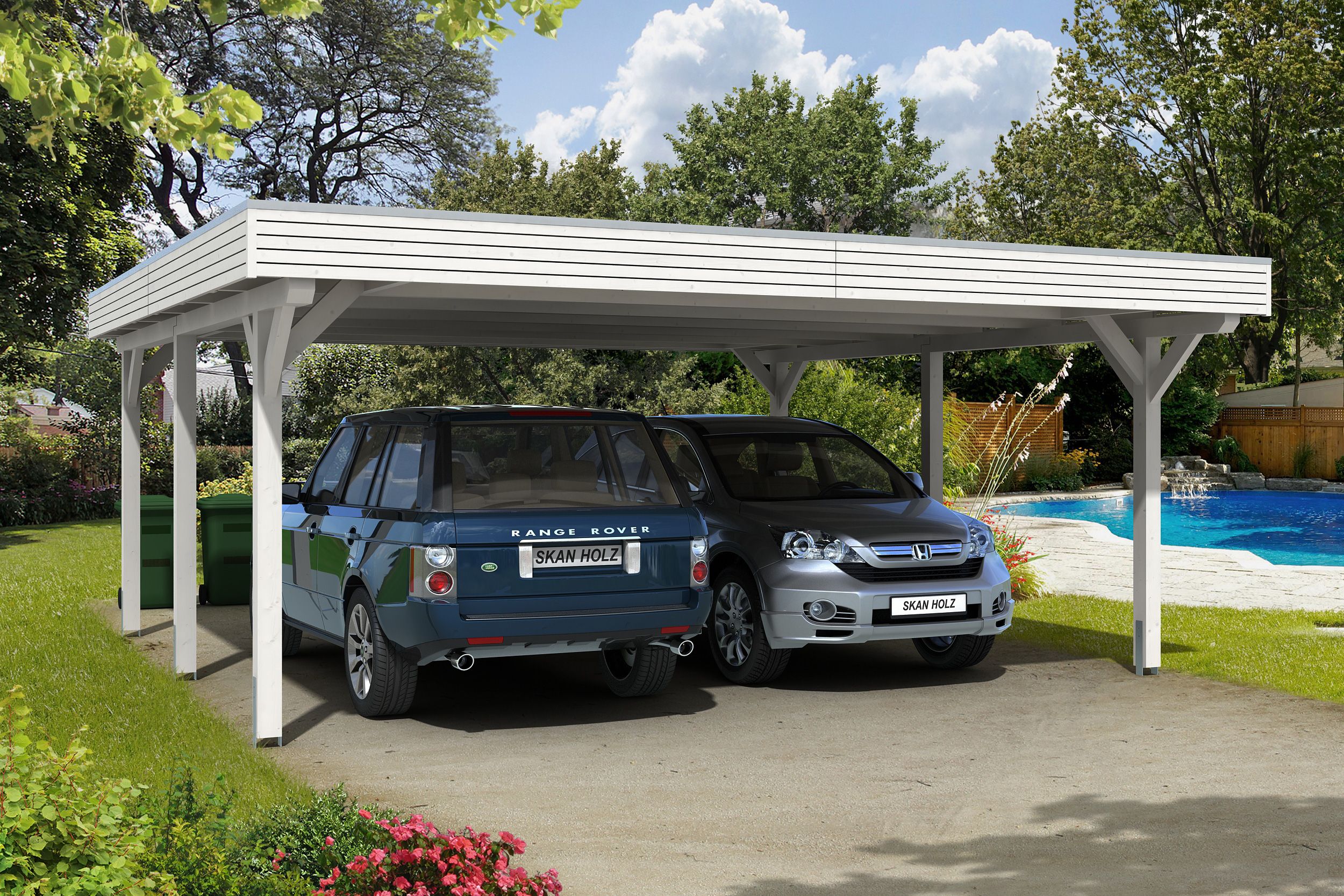 Skan Holz Spessart- Flachdach Doppelcarport aus Leimholz Breite 611 cm