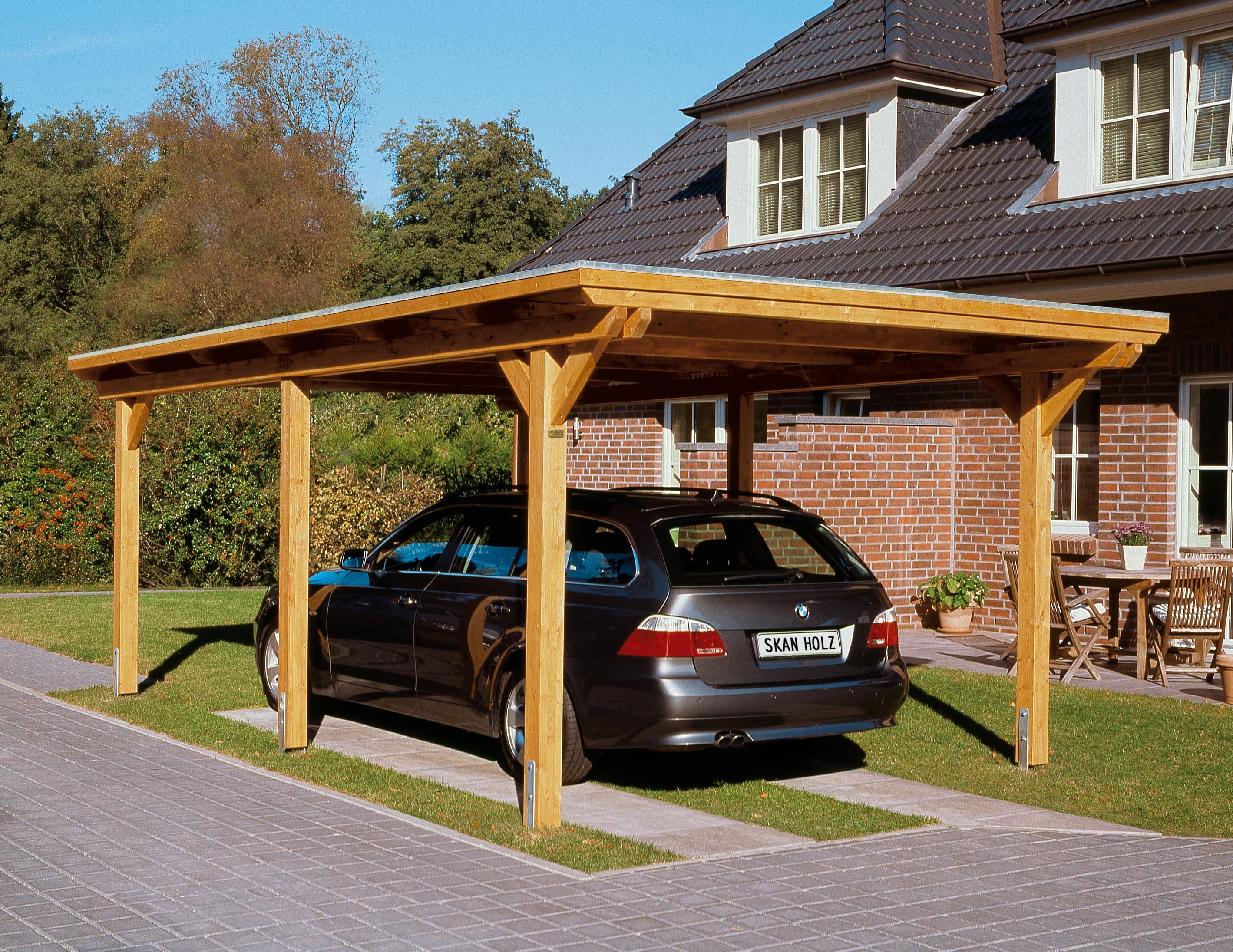 Skan Holz Emsland - Flachdach Carport aus Leimholz Breite 354 cm